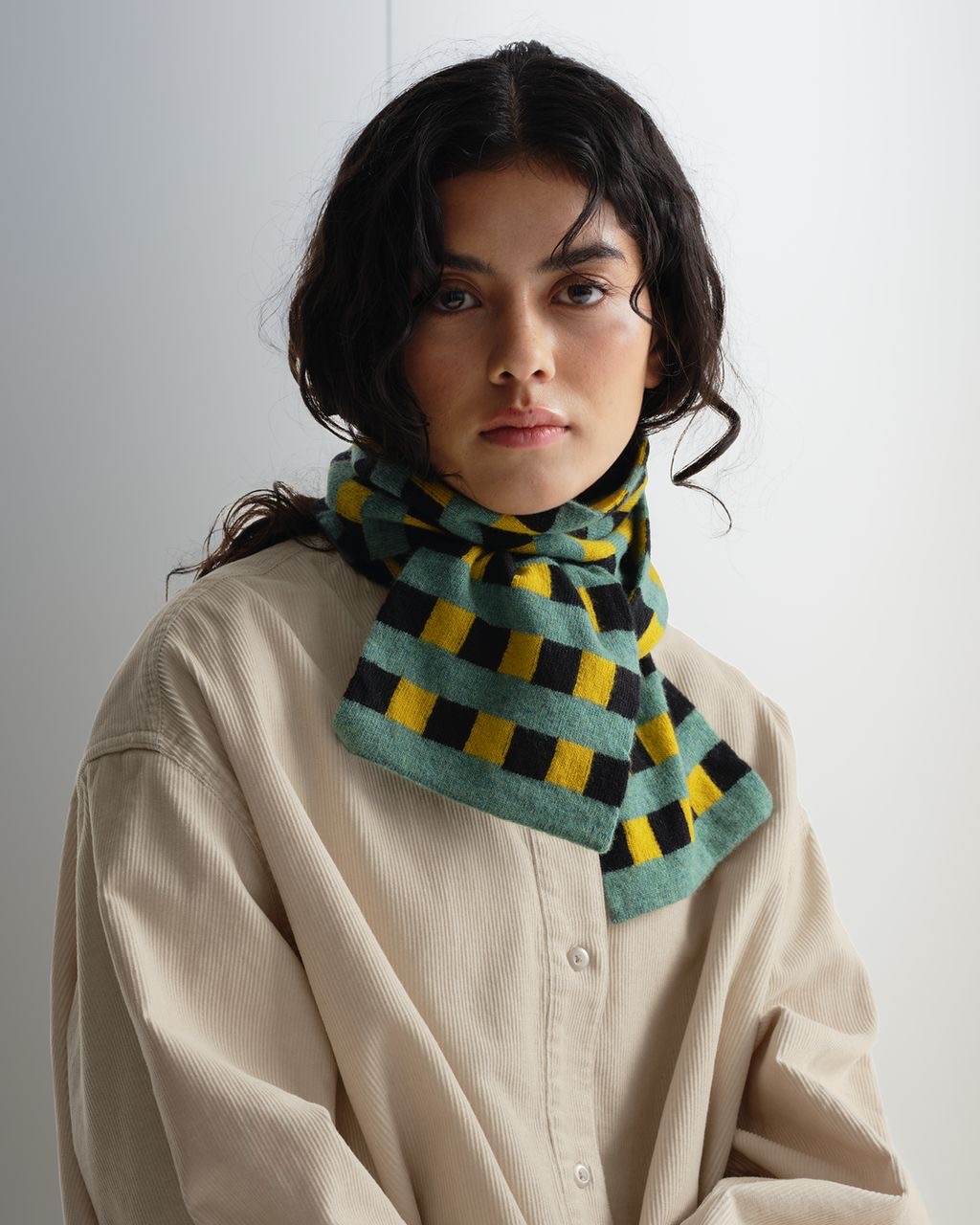 Small check and stripe scarf